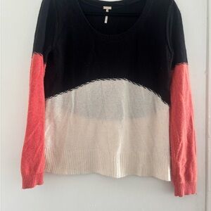 FP Beach Elegant Colorblock Crew Neck Sweater - Black, Red, and Cream